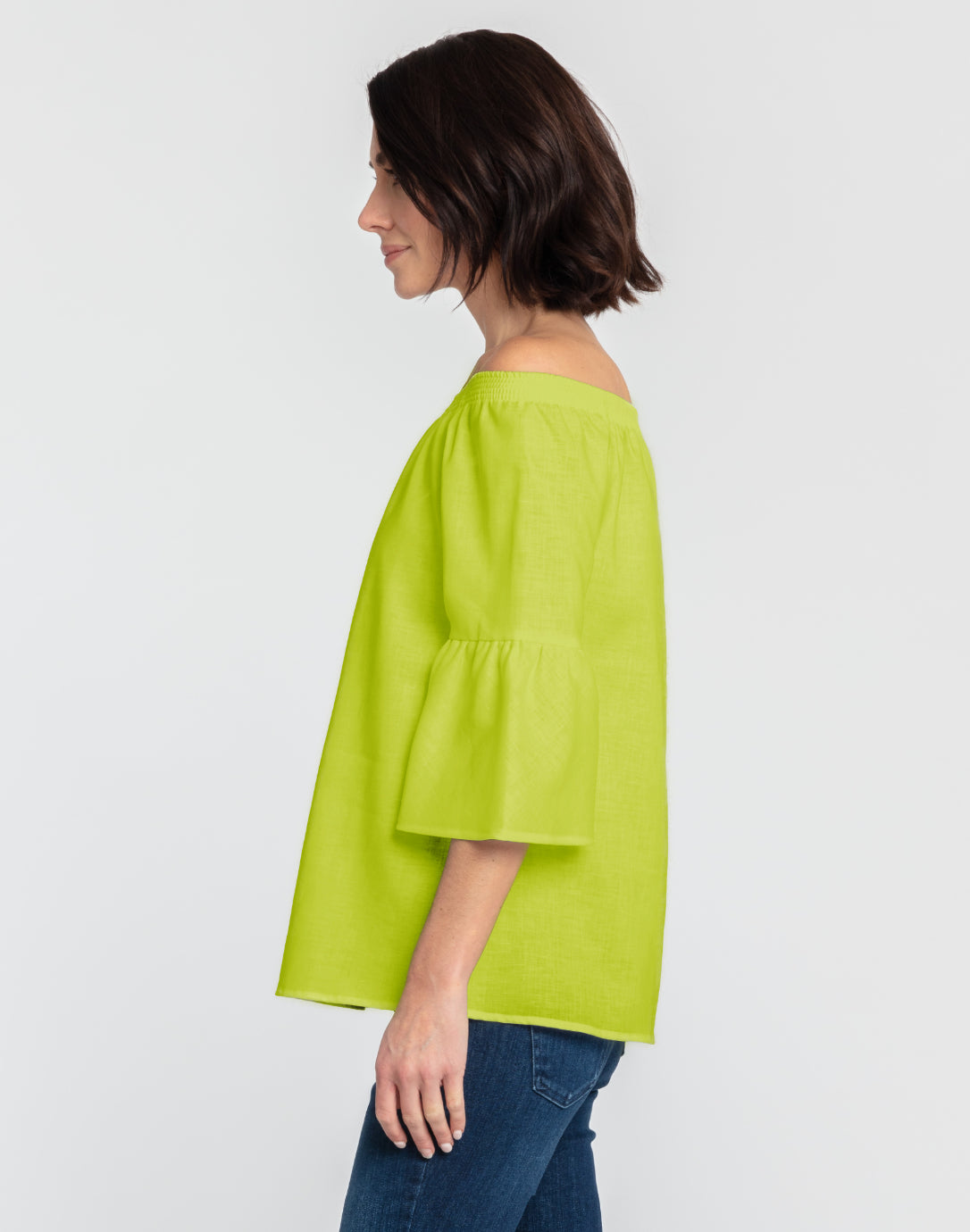 Lena Off Shoulder 3 4 Sleeve Luxe Linen Top Hinson Wu