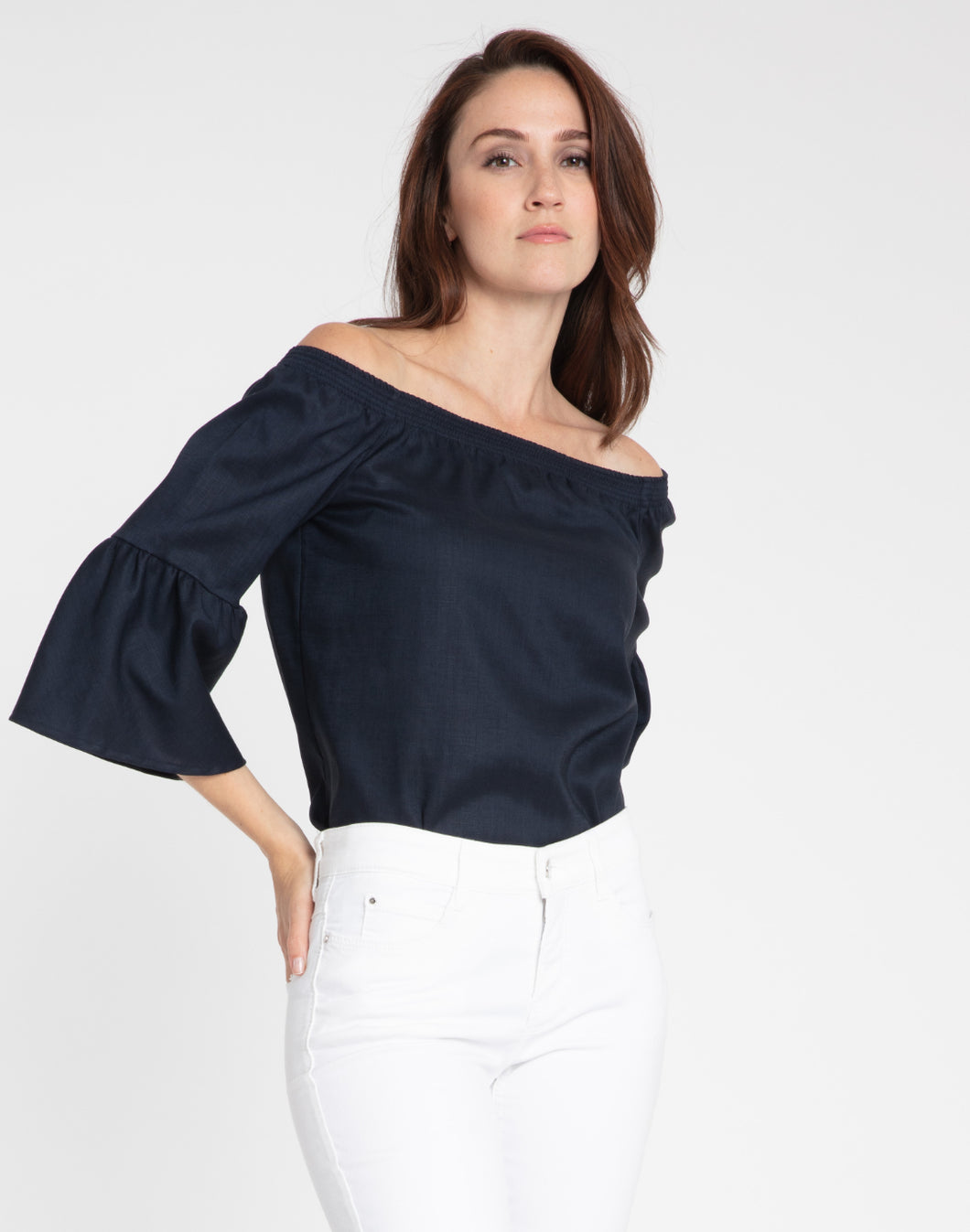 Lena Off Shoulder 3/4 Sleeve Luxe Linen Top