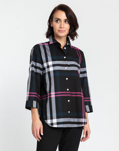 Halsey 3/4 Sleeve Oversized Plaid Shirt