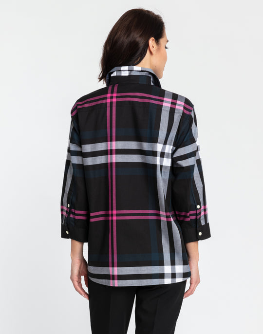 Halsey 3/4 Sleeve Oversized Plaid Shirt