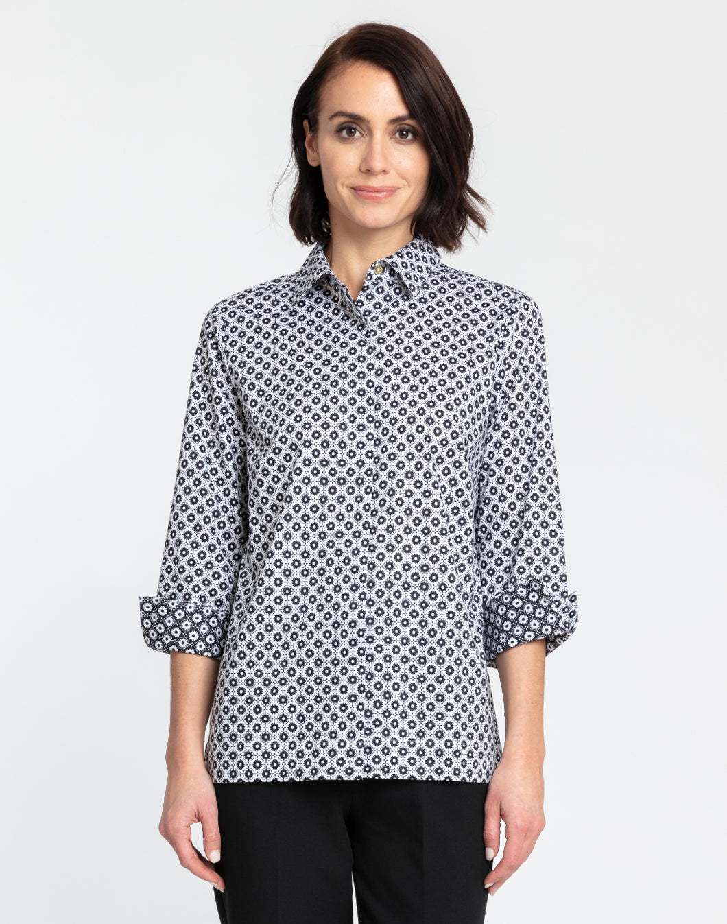 Xena 3/4 Sleeve Mini Tile Print Shirt