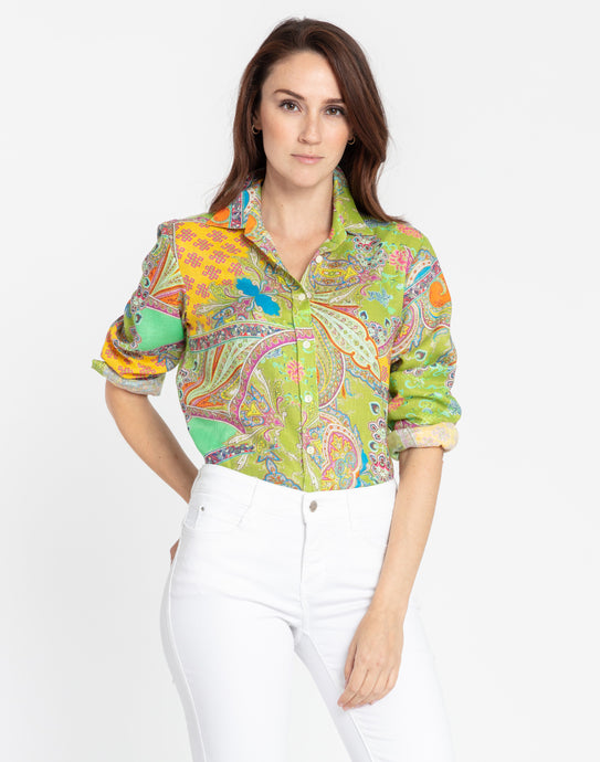 Reese Long Sleeve Luxe Linen Paisley Print Shirt