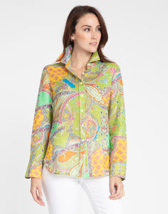 Reese Long Sleeve Luxe Linen Paisley Print Shirt