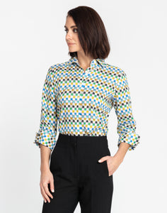 Zoey 3/4 Sleeve Mini Tile Linen Print Shirt