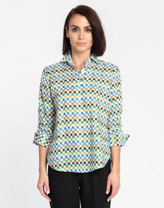 Zoey 3/4 Sleeve Mini Tile Linen Print Shirt