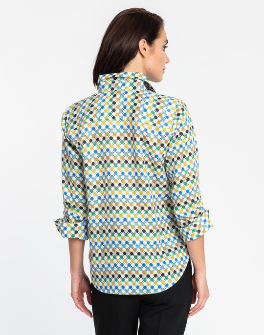 Zoey 3/4 Sleeve Mini Tile Linen Print Shirt