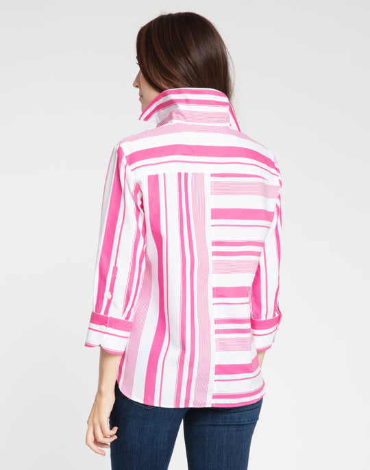 Margot 3/4 Sleeve Variegated Stripes Shirt