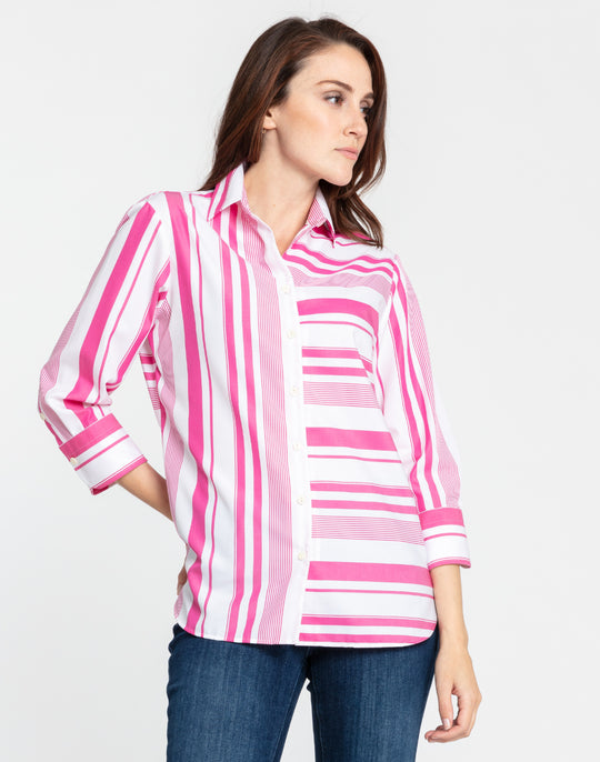 Margot 3/4 Sleeve Variegated Stripes Shirt