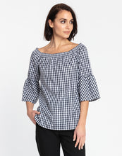 Load image into Gallery viewer, Lena Off Shoulder 3/4 Sleeve Mini Gingham Top