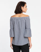 Load image into Gallery viewer, Lena Off Shoulder 3/4 Sleeve Mini Gingham Top