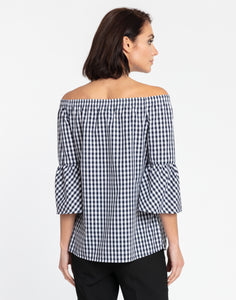 Lena Off Shoulder 3/4 Sleeve Mini Gingham Top