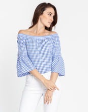 Load image into Gallery viewer, Lena Off Shoulder 3/4 Sleeve Mini Gingham Top