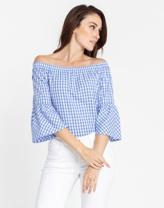 Lena Off Shoulder 3/4 Sleeve Mini Gingham Top