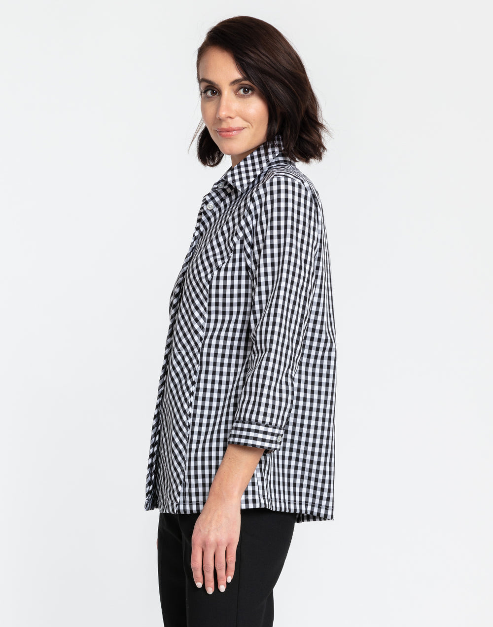 FINAL SALE / NO RETURN, NO EXCHANGE - Alison 3/4 Sleeve Classic Mini Gingham Shirt