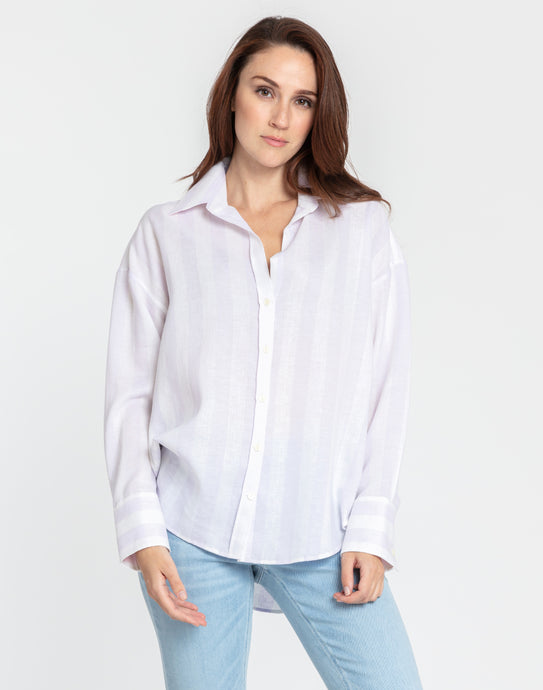 Larissa Long Sleeve Luxe Linen Cabana Stripes Shirt