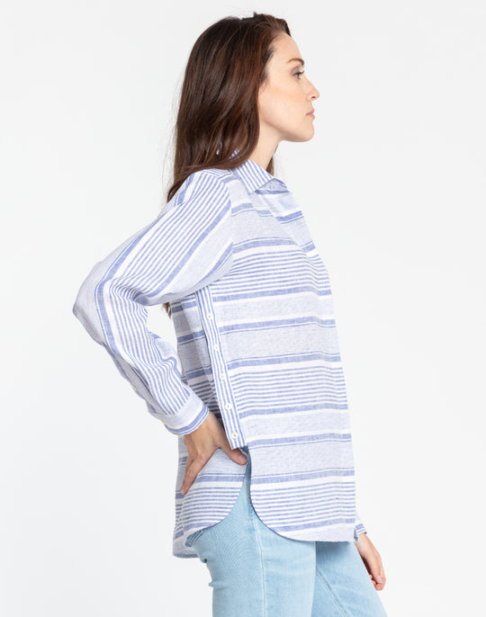 Gemma Long Sleeve Linen Variegated Stripes Shirt