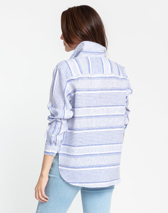 Gemma Long Sleeve Linen Variegated Stripes Shirt