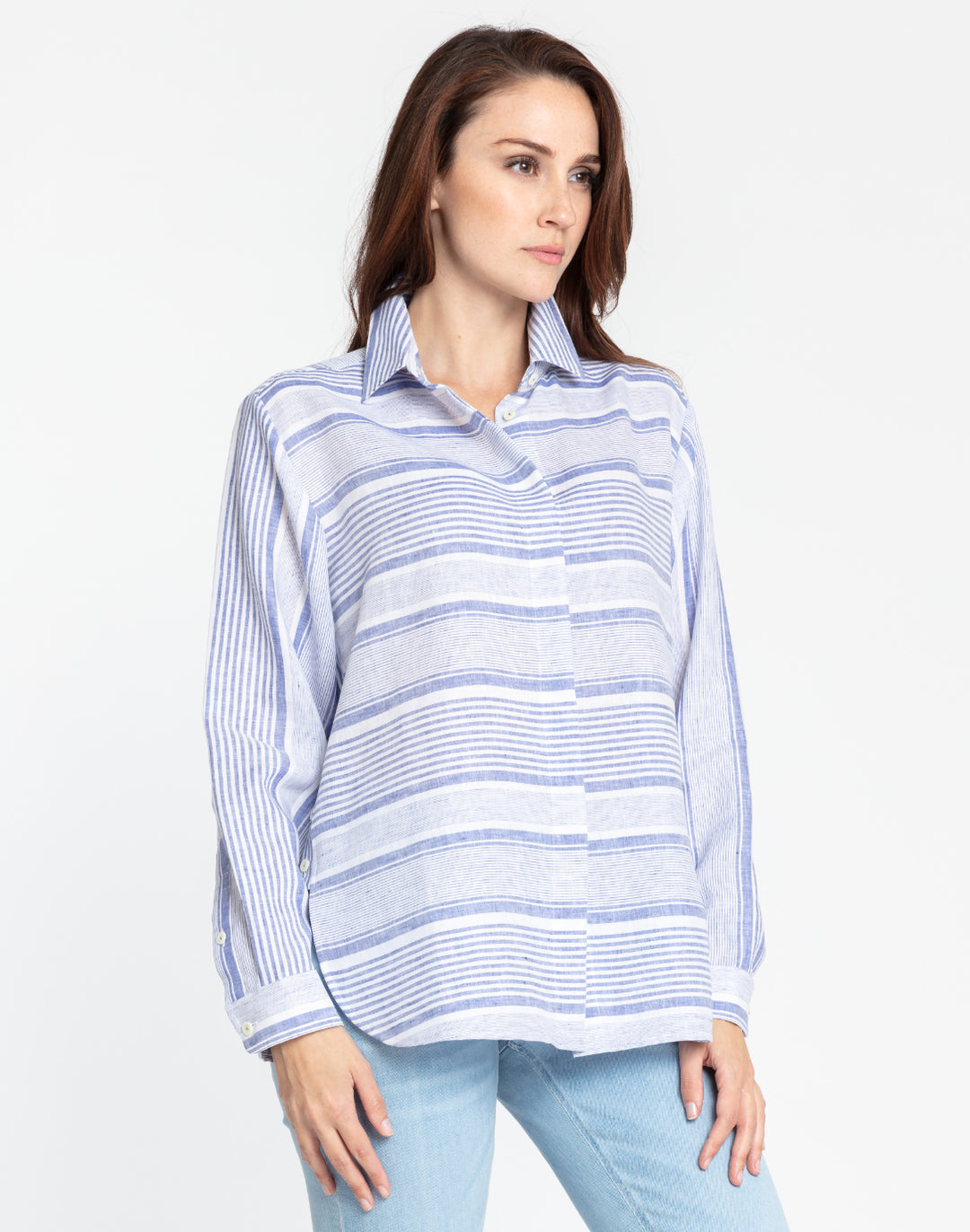 Gemma Long Sleeve Linen Variegated Stripes Shirt