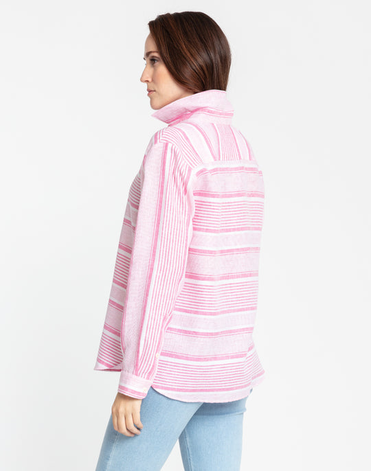 Gemma Long Sleeve Linen Variegated Stripes Shirt