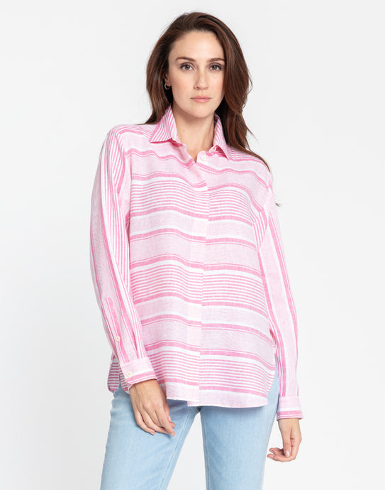 Gemma Long Sleeve Linen Variegated Stripes Shirt