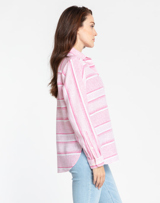 Gemma Long Sleeve Linen Variegated Stripes Shirt