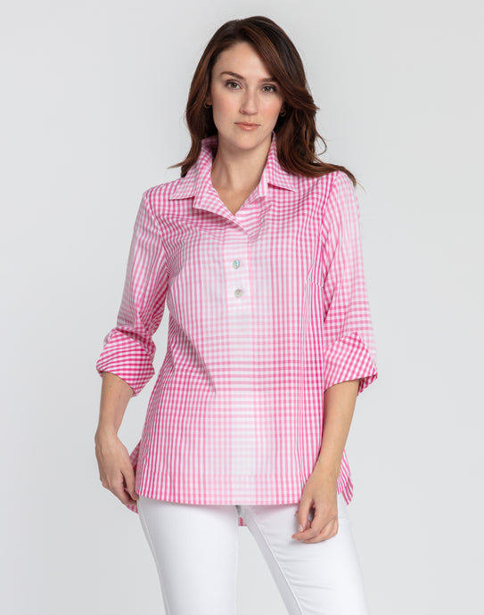 Charlotte 3/4 Sleeve Ombre Gingham Tunic