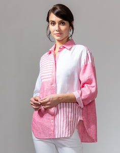 Halsey 3/4 Sleeve Luxe Linen Stripes Shirt