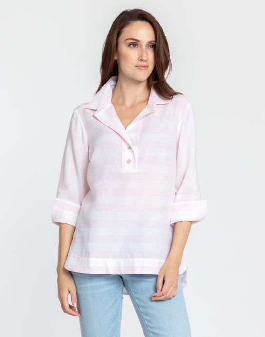 Charlotte 3/4 Sleeve Luxe Linen Cabana Stripes Top