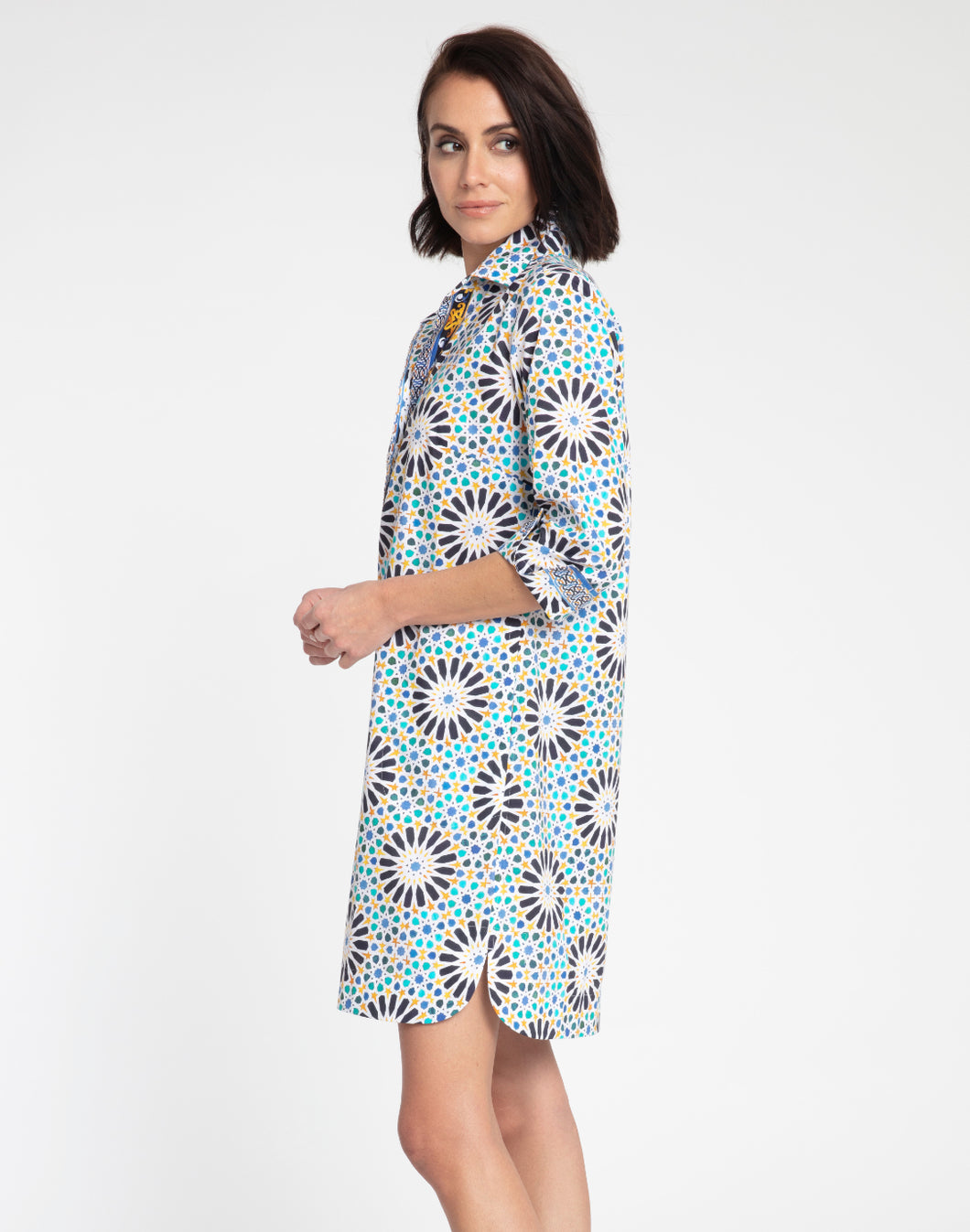 Aileen 3/4 Sleeve Granada Tile Print Dress