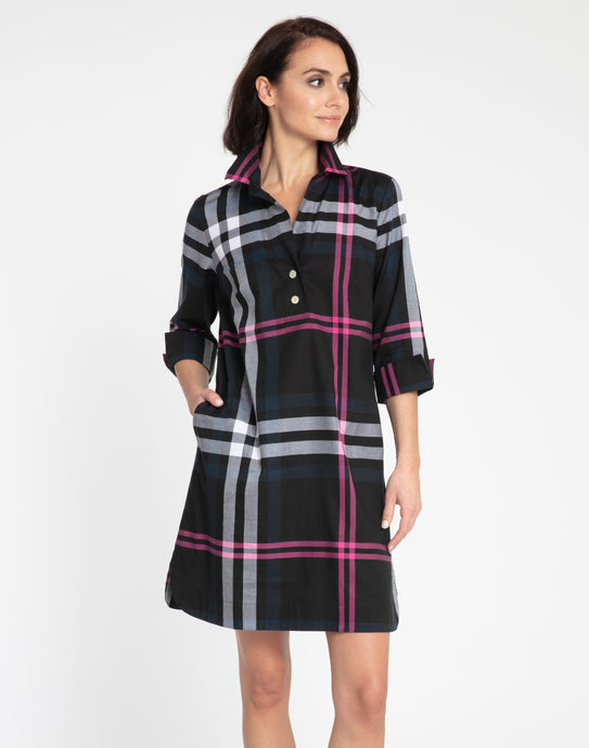 Aileen 3/4 Sleeve Oversized Plaid Dress