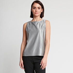 Liza Sleeveless Convertible Neckline Silk Blend Satin Tank