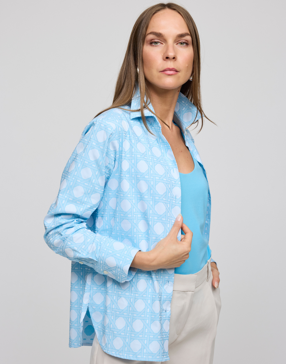 Margot Long Sleeve Lattice Jacquard Shirt
