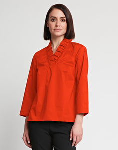 Helena 3/4 Sleeve Ruffle Neck Cotton Top