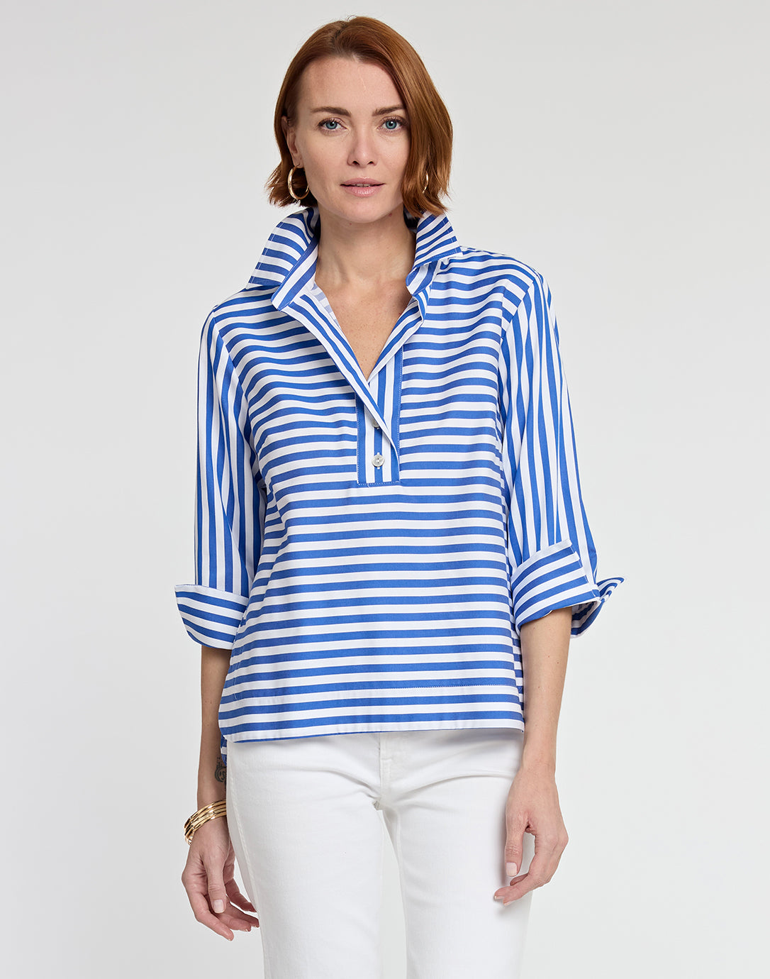トップス SOY Aileen 3/4 Sleeve Stripe/Gingham White Combo Top – Hinson Wu