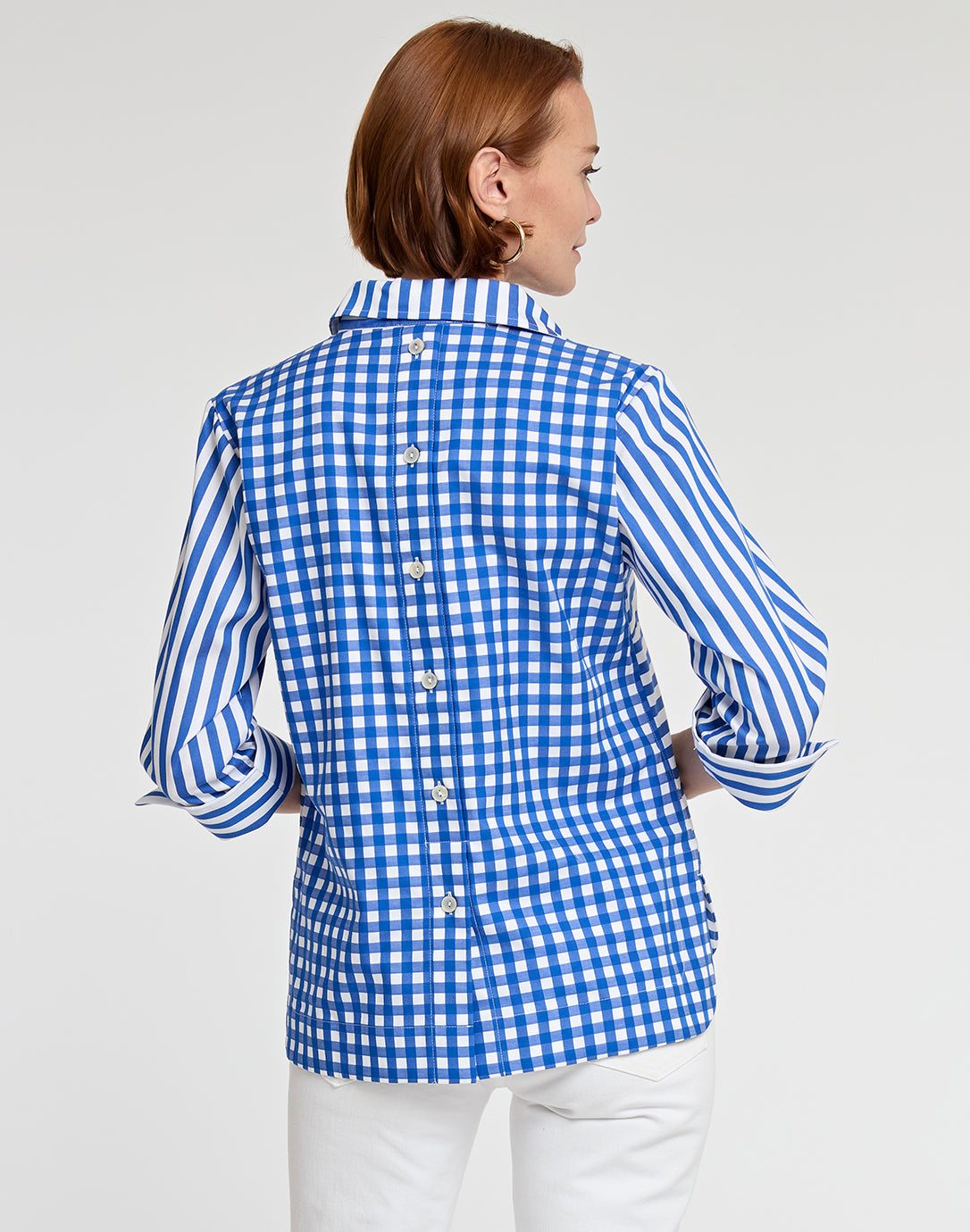 Aileen 3/4 Sleeve Stripe/Gingham White Combo Top – Hinson Wu