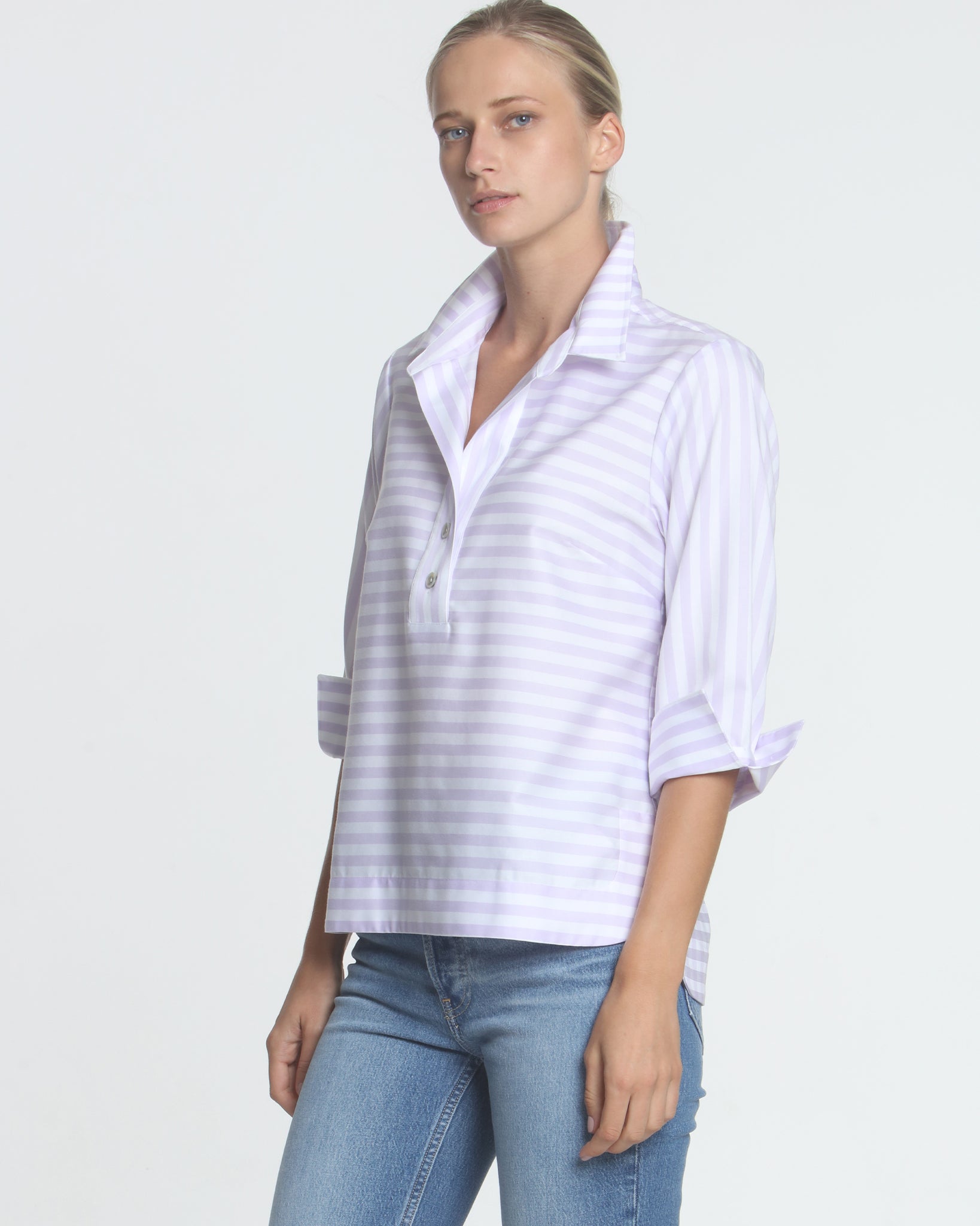 トップス SOY Aileen 3/4 Sleeve Stripe/Gingham White Combo Top – Hinson Wu