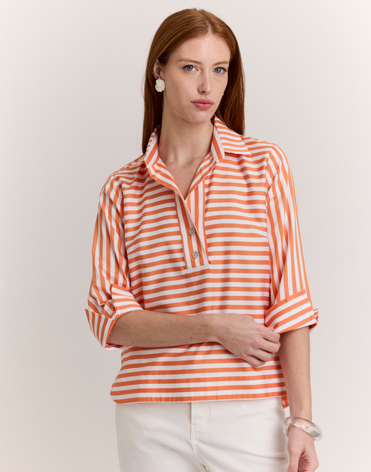 Aileen 3/4 Sleeve Stripe/Gingham White Combo Top