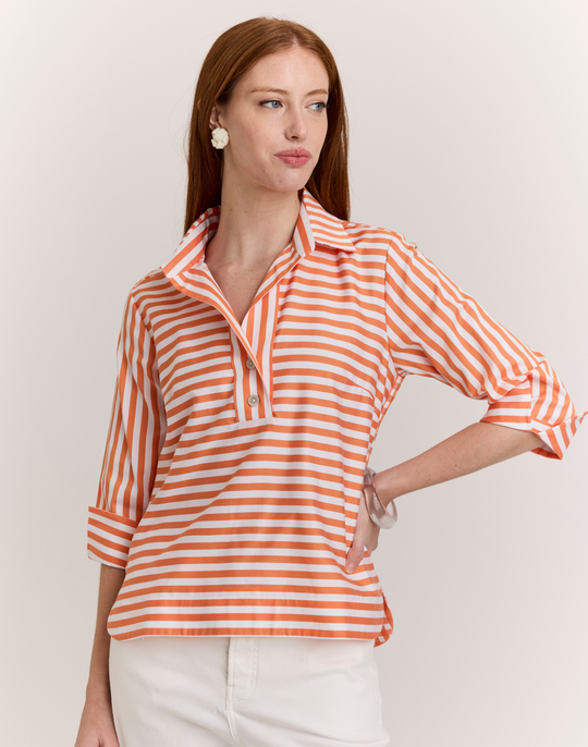 Aileen 3/4 Sleeve Stripe/Gingham White Combo Top