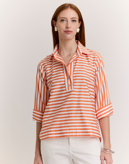 Aileen 3/4 Sleeve Stripe/Gingham White Combo Top