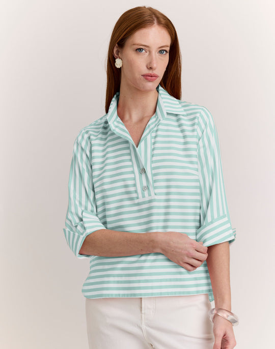 Aileen 3/4 Sleeve Stripe/Gingham White Combo Top