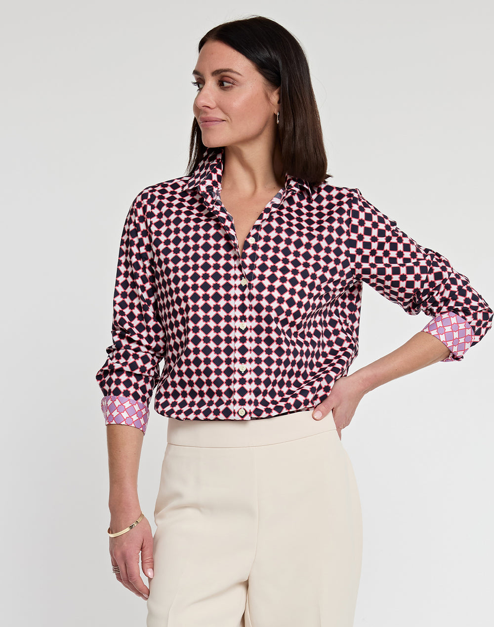 FINAL SALE / NO RETURNS, NO EXCHANGES - Reese Long Sleeve Tile Print Shirt