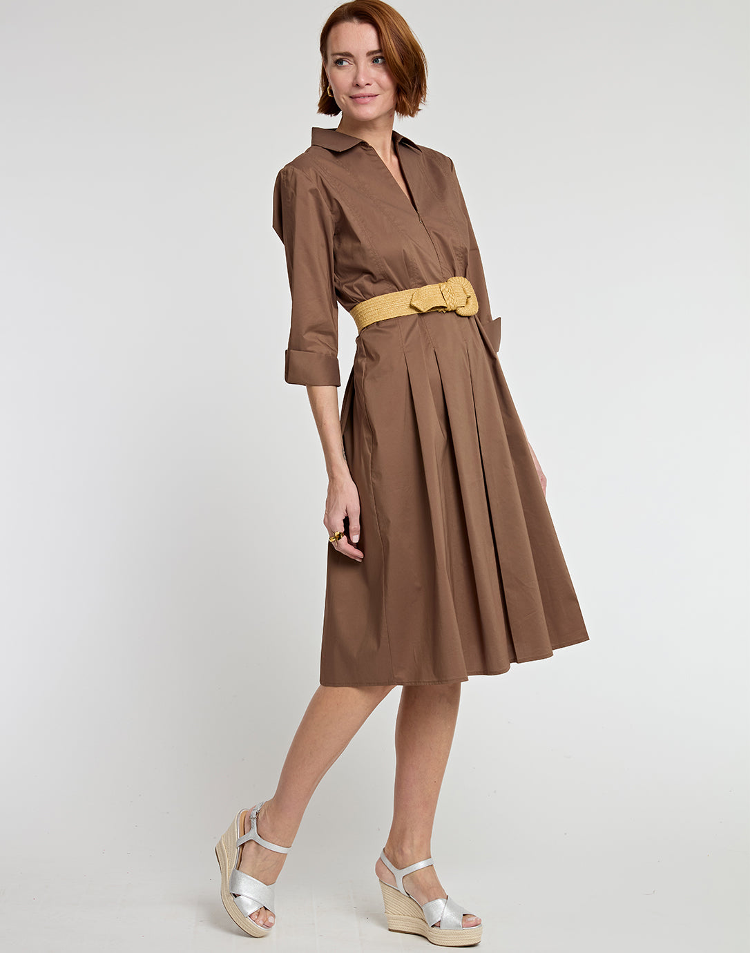 Christiane 3/4 Sleeve Midi Length Pleated Dress – Hinson Wu