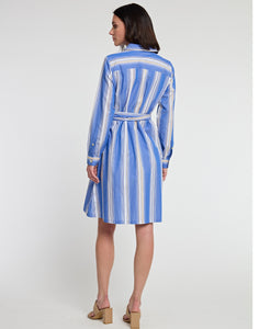 Tamron Long Sleeve Awning Stripe Print Dress