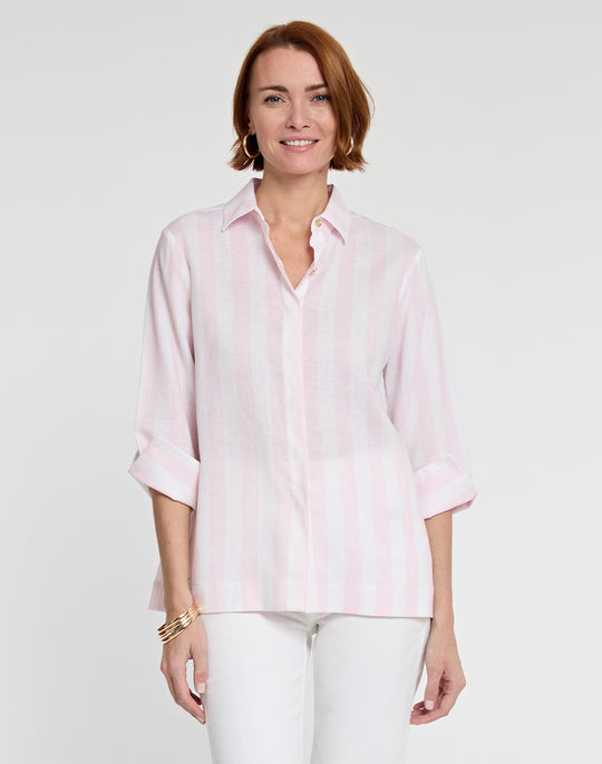 FINAL SALE / NO RETURN, NO EXCHANGE Xena 3/4 Sleeve Luxe Linen Cabana Stripe Shirt