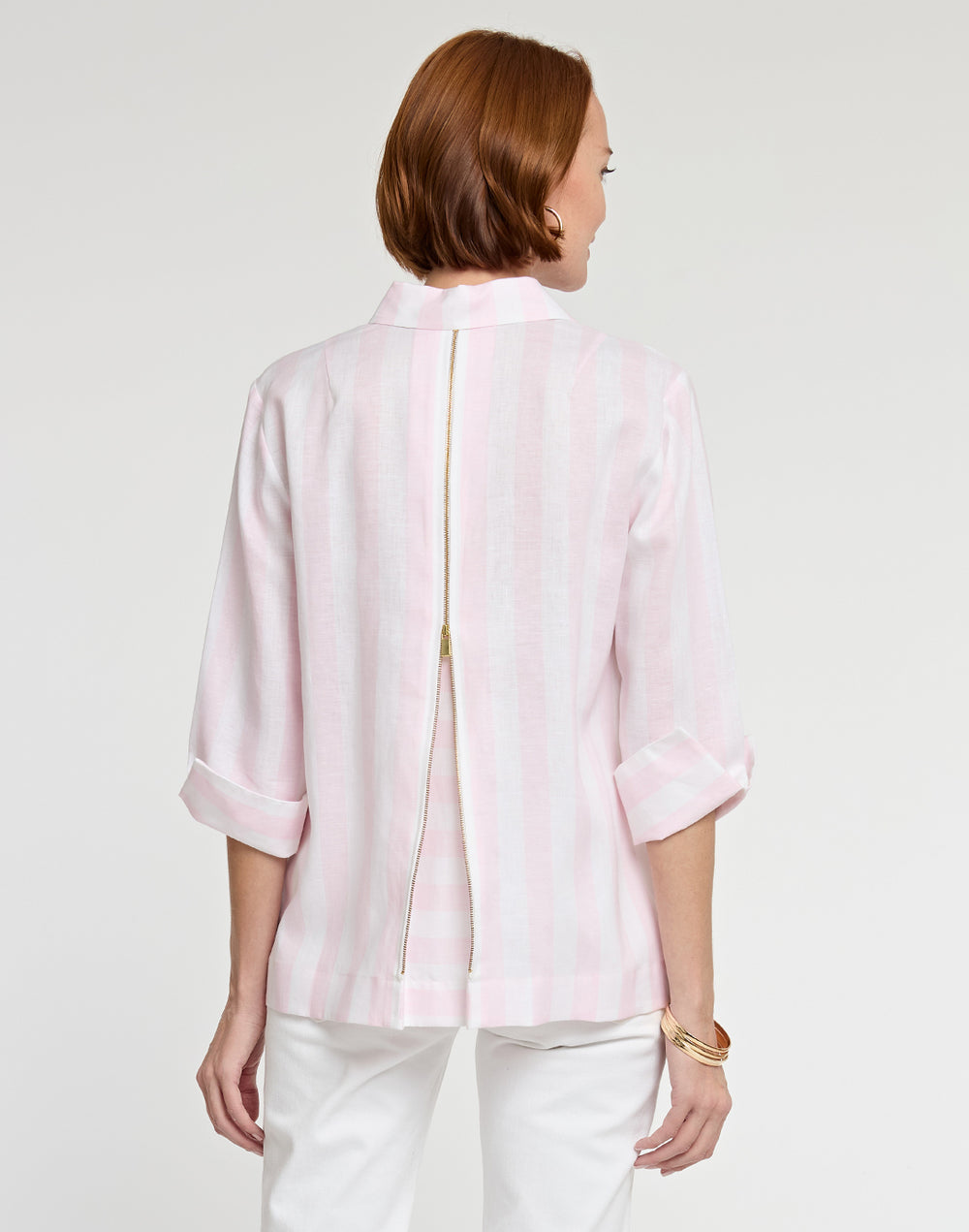 FINAL SALE / NO RETURN, NO EXCHANGE Xena 3/4 Sleeve Luxe Linen Cabana Stripe Shirt