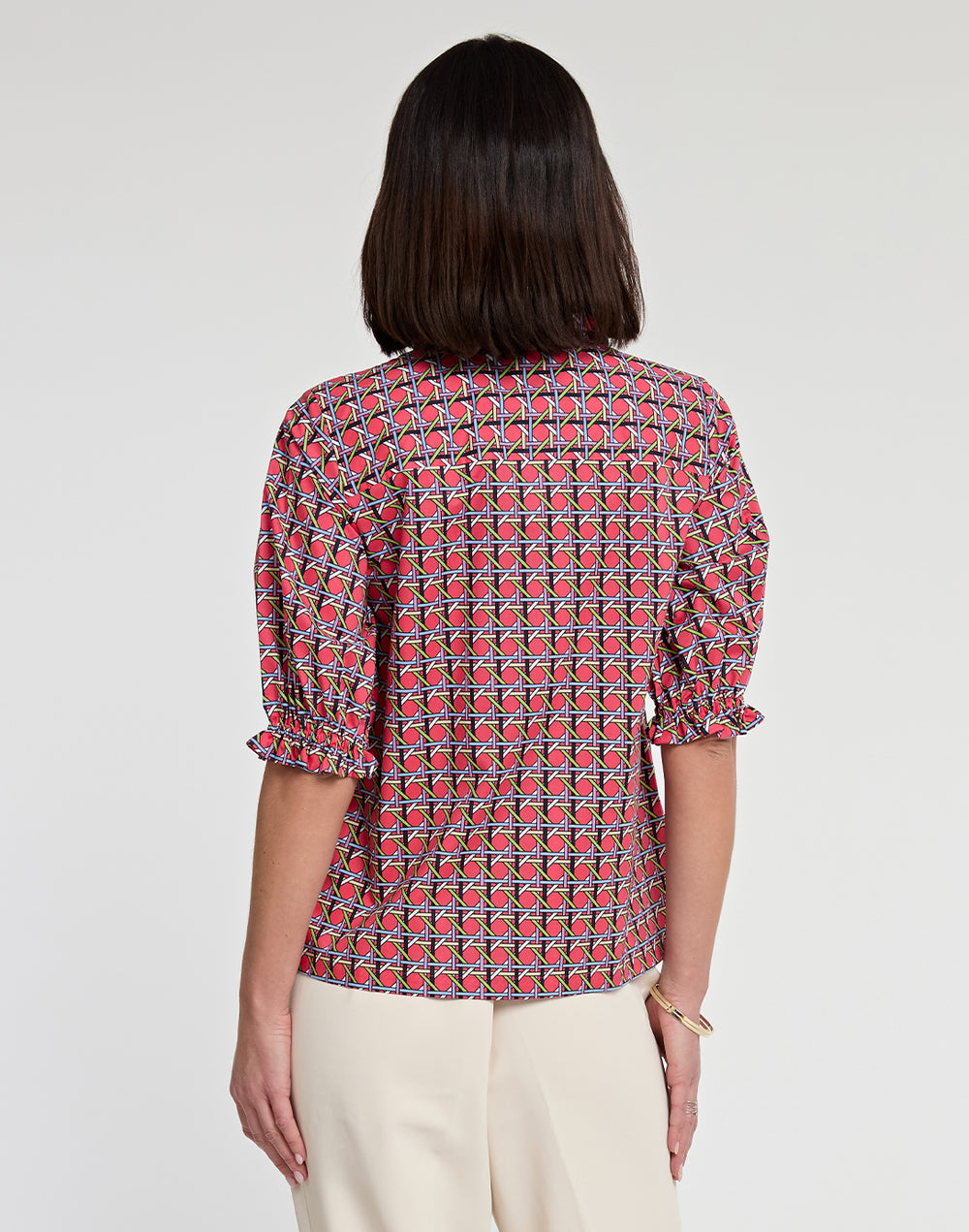 Monique Elbow Sleeve Lattice Print Top