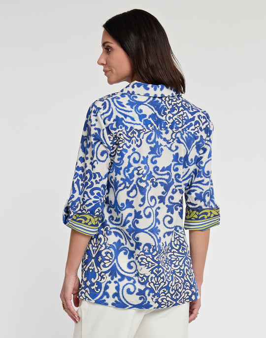 Vicky 3/4 Sleeve Ceramic Tile Print Top