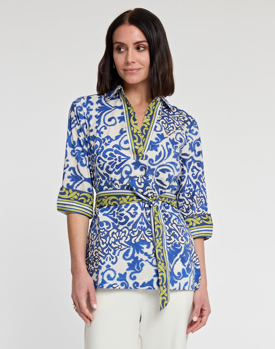 Vicky 3/4 Sleeve Ceramic Tile Print Top