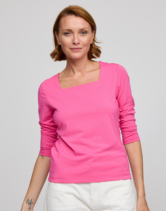 Tammy 3/4 Sleeve Square Neck Double Knit Panel Shirt