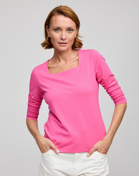Tammy 3/4 Sleeve Square Neck Double Knit Panel Shirt